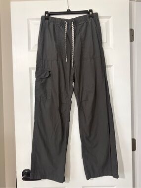 Aerie Wide Leg Gray Cargo Drawstring Pants Small Cotton